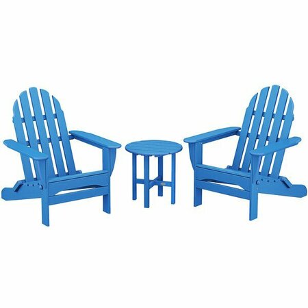 POLYWOOD Classic Pacific Blue Patio Set with Side Table and 2 Folding Adirondack Chairs 633PWS2141PB